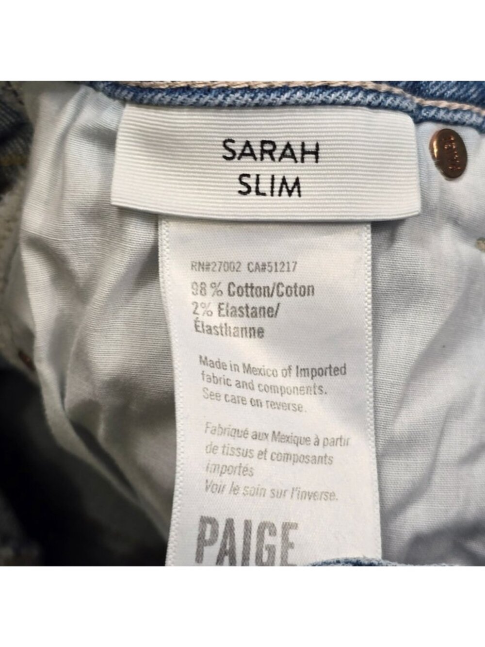 Paige Size 27 Womens Sarah Slim Jeans Light Blue Distressed Denim - Picture 3 of 6